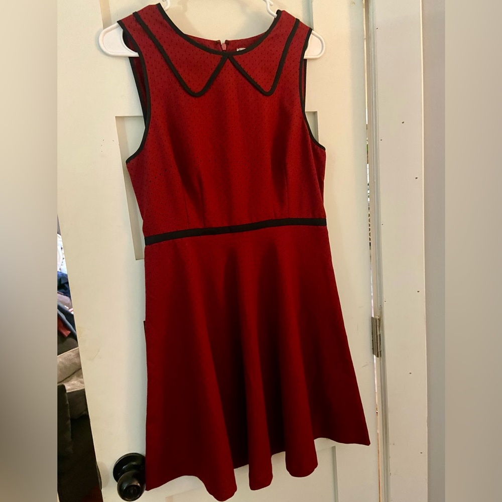 Red Sleeveless Dress with Black Trim